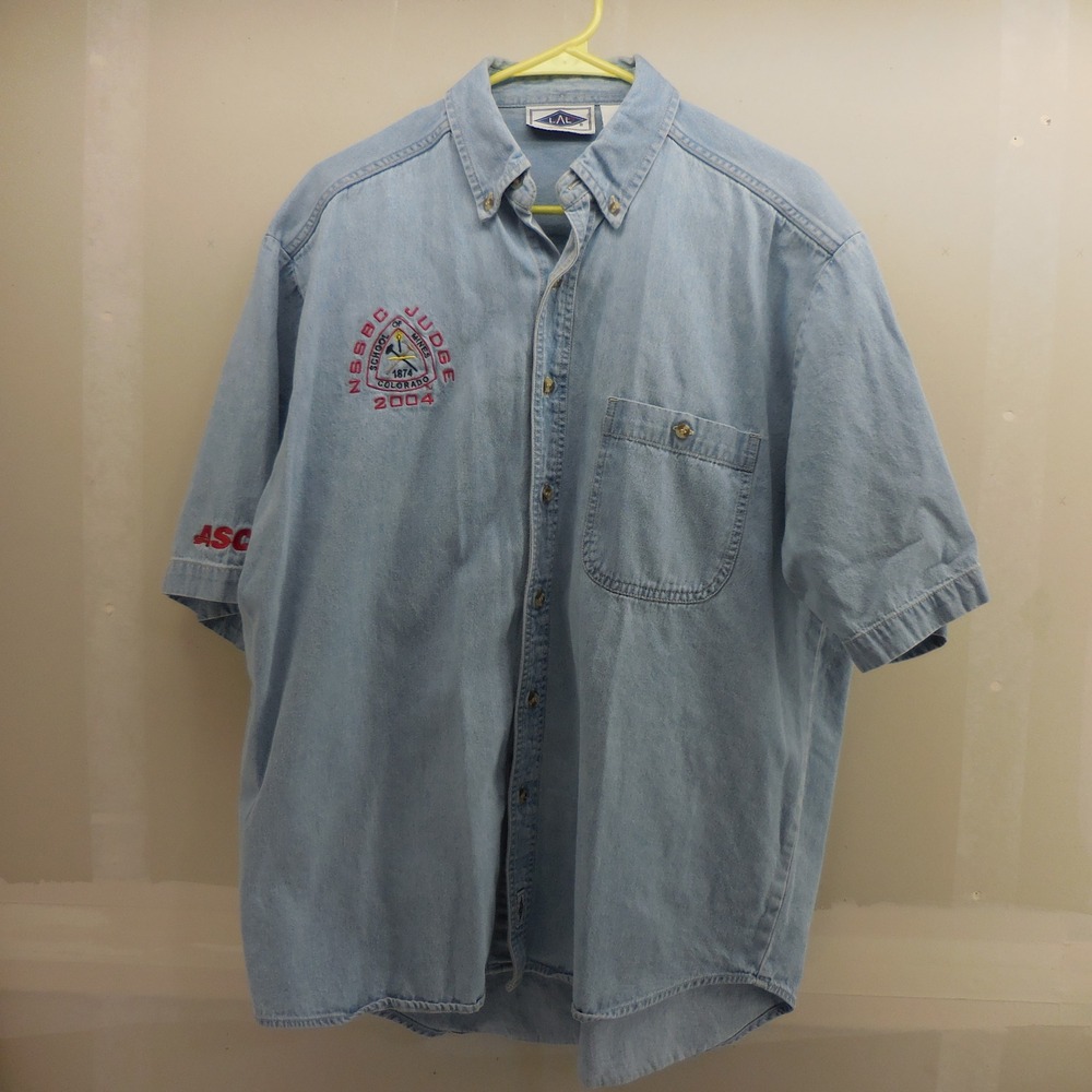 LAL Mens Large Denim Shirt Colorado School of Mines NSSBC Judge 2004 ASCE Blue